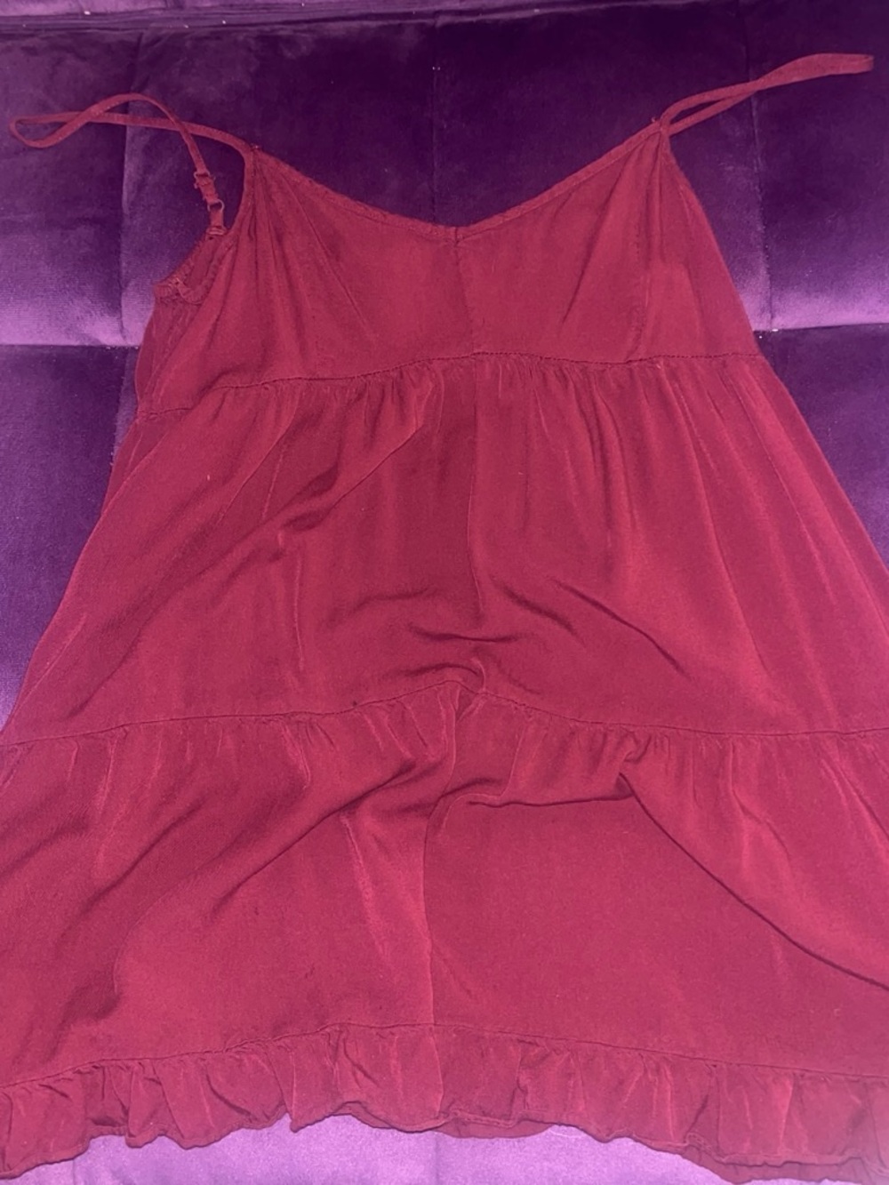 American Eagle Outfitters Burgundy Ruffle-Hem Slip Dress